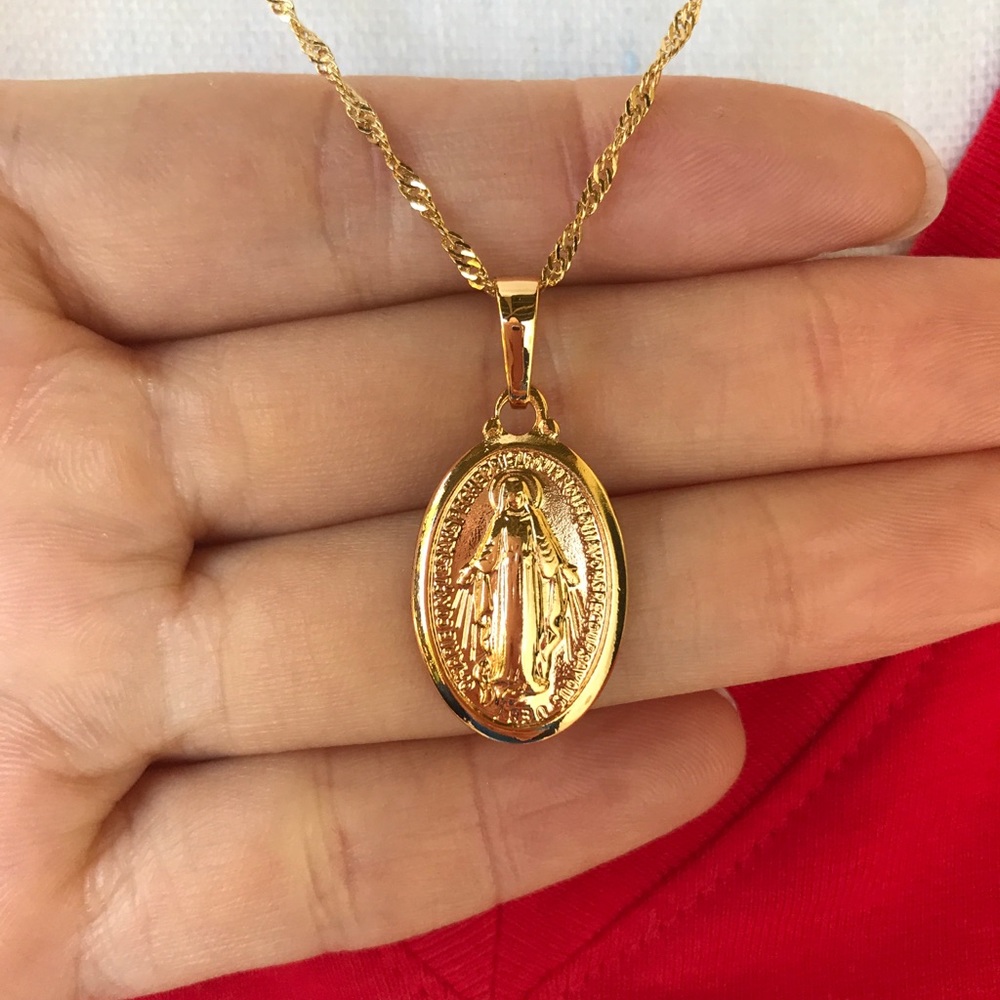 -Brand new Virgin Mary 18k gold GF necklace
